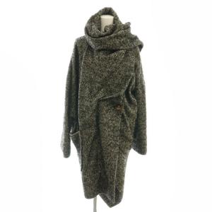 マフラー付コート ウール混 2 黒 アイボリー /MI OS