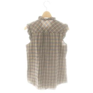 BURBERRY BLUE LABEL ノバチェック フリル ノースリーブ ブラウス 38 モカ /DF OS