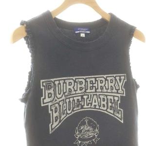 BURBERRY BLUE LABEL ロゴ フリル ノースリーブ カットソー 38 ネイビー /DF OS
