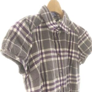 BURBERRY BLUE LABEL チェック ショートスリーブ フランネル シャツ 36 グレー パープル /DF OS
