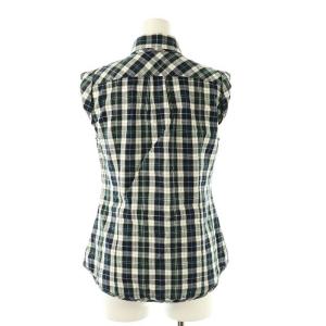 BURBERRY BLUE LABEL チェック ボウタイ ノースリーブ ブラウス シャツ 36 緑 黒 白 青 /MI OS