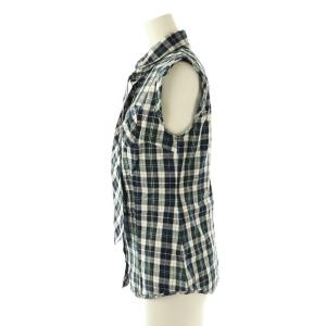 BURBERRY BLUE LABEL チェック ボウタイ ノースリーブ ブラウス シャツ 36 緑 黒 白 青 /MI OS