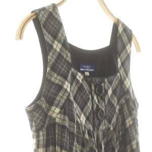 BURBERRY BLUE LABEL チェック プリーツ ノースリーブ ワンピース ミニ 36 グレー ブラック /DF OS