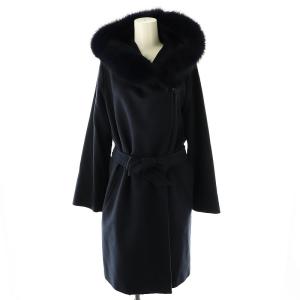 ファー ウール ロングコート 40 ネイビー
