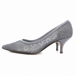 CHARLES & KEITH CHARLES&KEITH チャールズ&キース クロッシェレースパンプス シューズ ポインテッドトゥ ハイヒール 花柄 37 グレー /AE