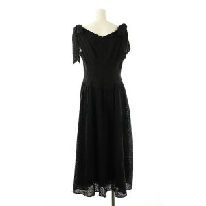 Noela 肩リボン刺繍ワンピース ロング ノースリーブ M ブラック /HK OS