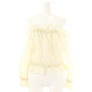 24SS ランダム楊柳オフショルダーブラウス 七分袖 クロップド アイボリー /ES OS
