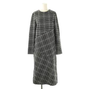 Check Paneled Shift Dress ワンピース ミモレ ロング 長袖 36 黒 ブラック