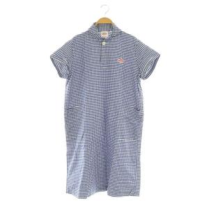 ショートスリーブ ギンガムチェックワンピース ロング 半袖 シャツワンピ 36 ネイビー /MY OS