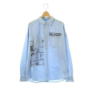 UPER HYS ROCK pt バックボタンプルオーバー シャツ 長袖 F 青 ブルー /AT OS