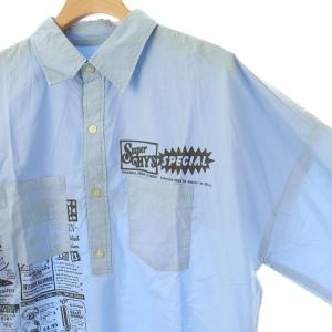 HYSTERIC GLAMOUR UPER HYS ROCK pt バックボタンプルオーバー シャツ 長袖 F 青 ブルー /AT OS