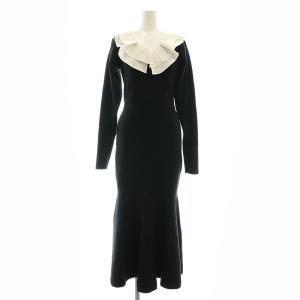 23SS フリルカラーマーメイドニットワンピース F 黒 白 /MI OS