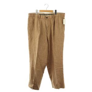 リネンプリーテッド パンツ テーパード センタープレス 38 茶 ブラウン /AT OS