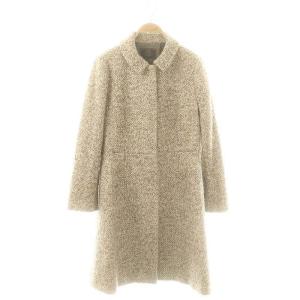 ウールアルパカ混ラメ糸ツイードコート ロング 6 アイボリー グレージュ /HK OS