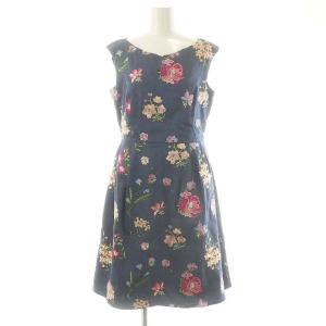 POTTED FLOWERS ドレス ワンピース 膝丈 ノースリーブ 刺繍 6 ネイビー マルチカラー