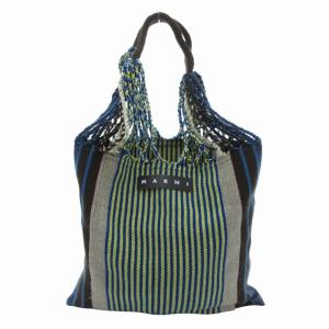 ハンモックバッグ トート フラワーカフェ フリンジ ストライプ 青 ブルー /JS