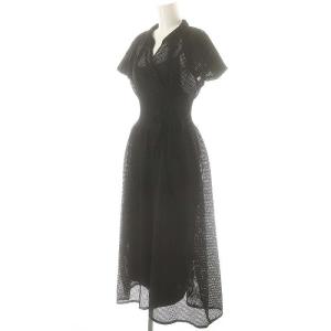 SNIDEL ウエストリブラッセルレースワンピース ロング 半袖 0 ブラック /HK OS