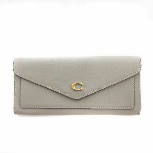 美品 C2326 ウィン ソフト ウォレット 長財布 レザー ロゴ グレー /FT
