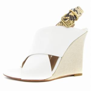 CELINE クロスサンダル シューズ ウェッジソール ストラップ ハイヒール 36 23?p 白 ホワイト ベージュ