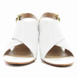 CELINE クロスサンダル シューズ ウェッジソール ストラップ ハイヒール 36 23?p 白 ホワイト ベージュ