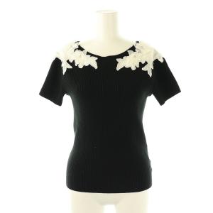 24SS 半袖3Dフラワー刺繍ニット セーター リブ 2 ブラック ホワイト /ES OS