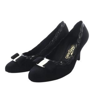 パンプス ハイヒール ヴァラ リボンモチーフ スエード 6.5D ブラック /YO16