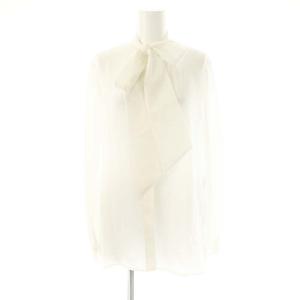 24SS パールボタンリボンタイブラウス 長袖 36 ホワイト /DF OS