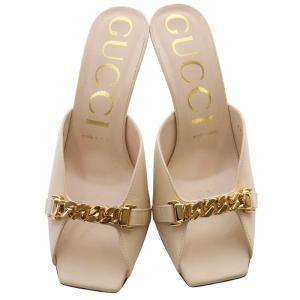 GUCCI レザー チェーンミュール スクエアトゥ 37 ピンク 626769