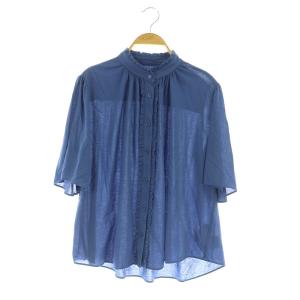 近年モデル シアーコットンナイロンブラウス 五分袖 ギャザー プルオーバー フリル 38 ブルー /MY