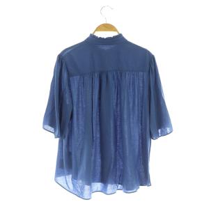 MACKINTOSH LONDON 近年モデル シアーコットンナイロンブラウス 五分袖 ギャザー プルオーバー フリル 38 ブルー /MY