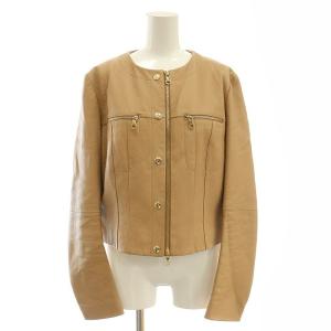 ディアスキン 鹿革 ノーカラージップアップジャケット 42 ベージュ