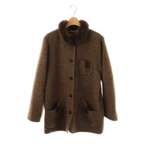 フォックスファー ウール混 中綿 コート 15+ 茶 /MI OS