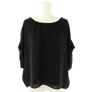 フェイクパール装飾 ソフトジョーゼットブラウス 半袖 40 ブラック /DF OS