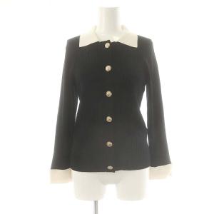 衿付リブニットトップ ニットシャツ 長袖 36 ブラック /DF OS