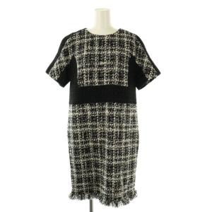 ラメツイードミニワンピース ニット 半袖 36 ブラック ホワイト /ES OS