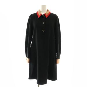 コントラストカラー ワンピース ビジューボタン ステンカラー 36 黒 赤 茶 /CX OS