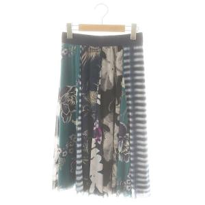 パワーネット フラワー ボーダー パネルスカート フレアスカート ロング ミモレ丈 38 ネイビー マルチカラー