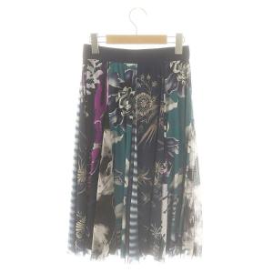 VIVIENNE TAM パワーネット フラワー ボーダー パネルスカート フレアスカート ロング ミモレ丈 38 ネイビー マルチカラー