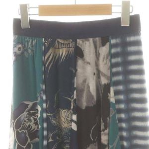 VIVIENNE TAM パワーネット フラワー ボーダー パネルスカート フレアスカート ロング ミモレ丈 38 ネイビー マルチカラー