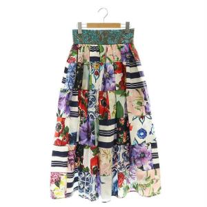 パッチワーク ロングスカート 38 ホワイト マルチカラー