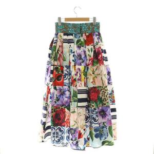 DOLCE&GABBANA パッチワーク ロングスカート 38 ホワイト マルチカラー