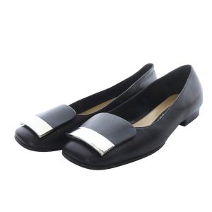 SR1 バレリーナ レザー フラットパンプス スクエアトゥ 37 ブラック A83770