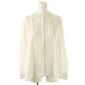 ジョーゼットフロントレースブラウス 長袖 S 白 ホワイト /AT OS