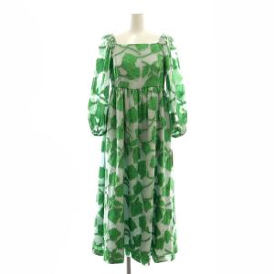 23SS フラワージャガードワンピース 長袖 ロング 36 グレー 緑 /NR OS