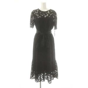 23AW タフタベルト付レースドレス ワンピース ロング 36 ブラック /DF OS