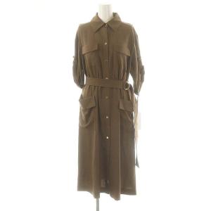 24SS リネンタッチサファリドレス ワンピース ロング 36 ブラウン /DF OS