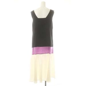 Grace Class 24SS リネンタッチ配色ワンピース ロング ノースリーブ 36 ネイビー /DF OS