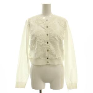 25SS ローズ刺繍ニットカーディガン 長袖 薄手 36 白 /NR OS