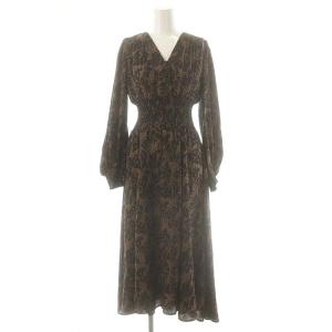 ウエストシャーリングプリントワンピース Vネック 総柄 0 茶 黒 /MI OS SH