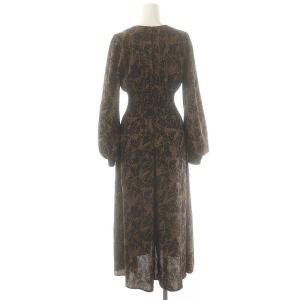 FRAY I.D ウエストシャーリングプリントワンピース Vネック 総柄 0 茶 黒 /MI OS SH